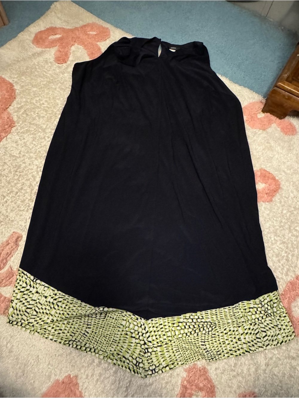 Sleeveless Black Maxi Dress with Green Patterned Hem